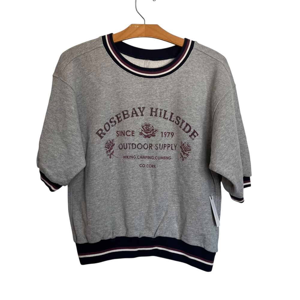NWT Anthropologie Pilcro Crewneck Niki Bubble Sweatshirt Grey Varsity Ribbed Hem